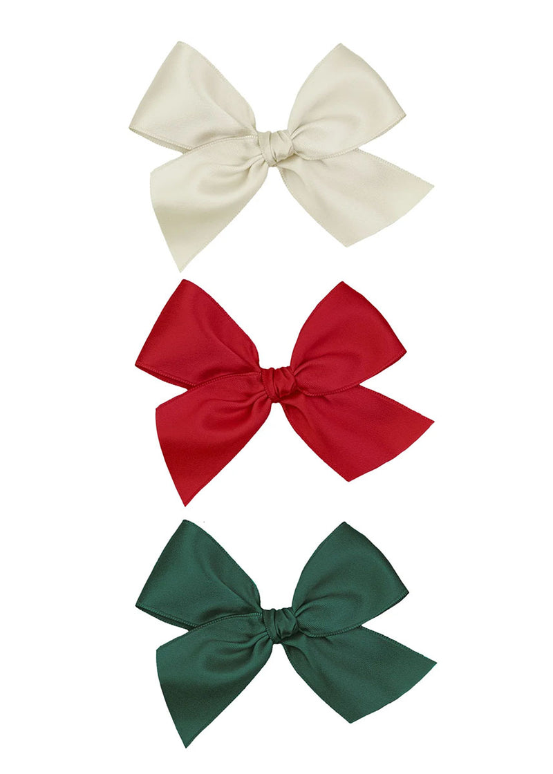 Large Satin Bow Clips (3 Pack) - Ruby