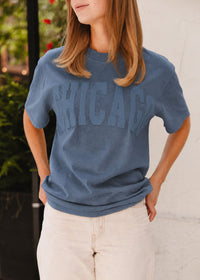Chicago Collegiate Puff Unisex Tee - Washed Navy