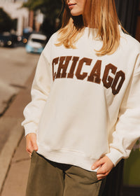 Chicago Collegiate Cord Mock Neck Sweatshirt - Ivory & Espresso