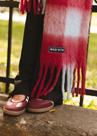 MAD HTR Oversized Blanket Scarf - Burgundy & Blue Plaid