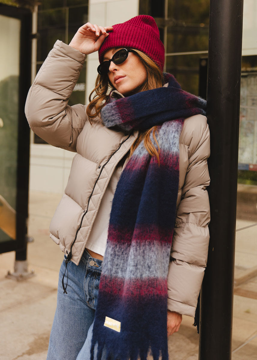 MAD HTR Oversized Blanket Scarf - Navy Multi Stripe