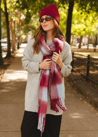 MAD HTR Oversized Blanket Scarf - Burgundy & Blue Plaid