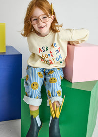 Striped Denim Smiley Pant