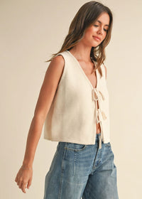 Odette Tied-Front Knit Vest - Beige