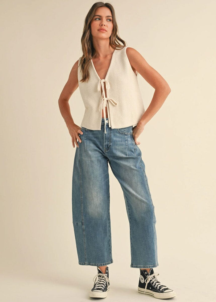 Odette Tied-Front Knit Vest - Beige