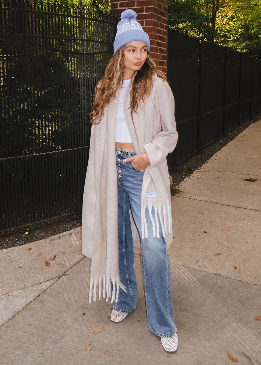 Mad Hatter Oversized Contrast Blanket Scarf - Feather & Ivory