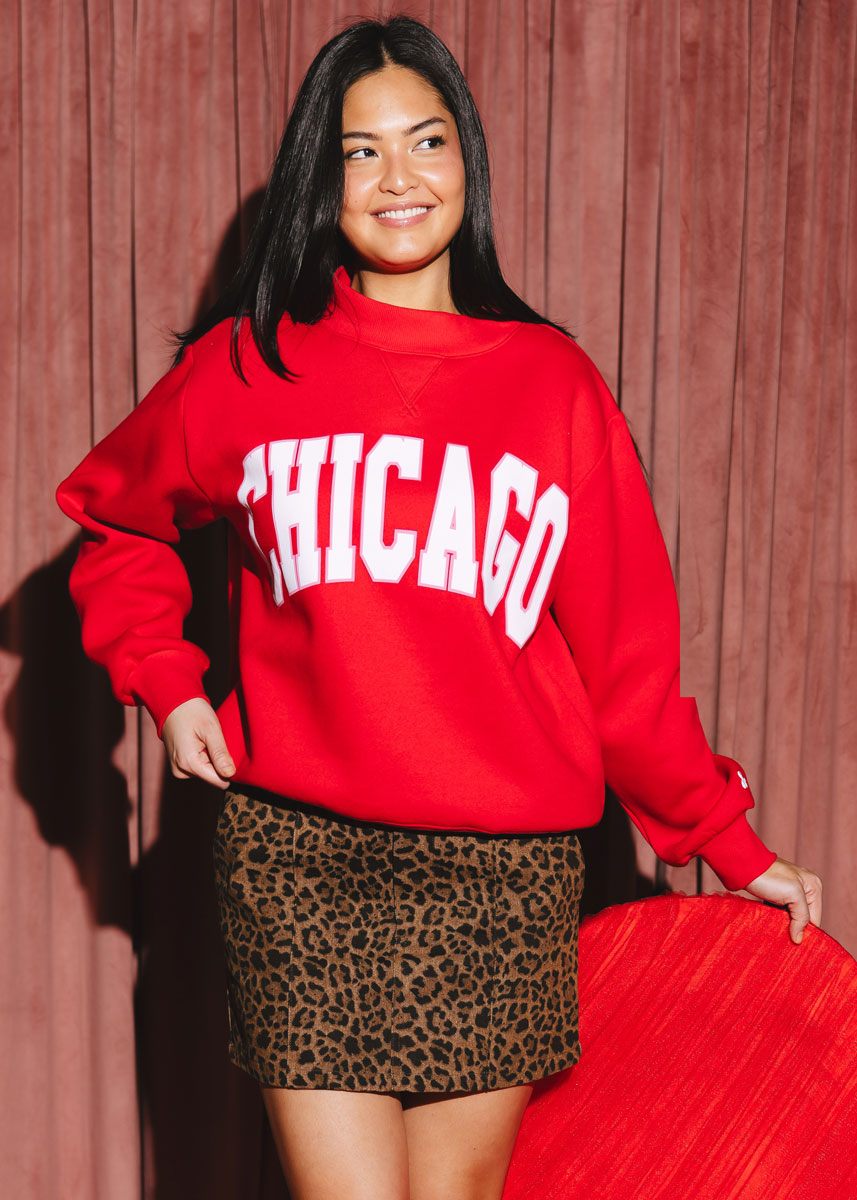 Chicago Mock Neck Sweatshirt - Red & Pink