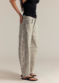 Good Luck Mid Rise Printed Barrel Jeans - Snake Combo
