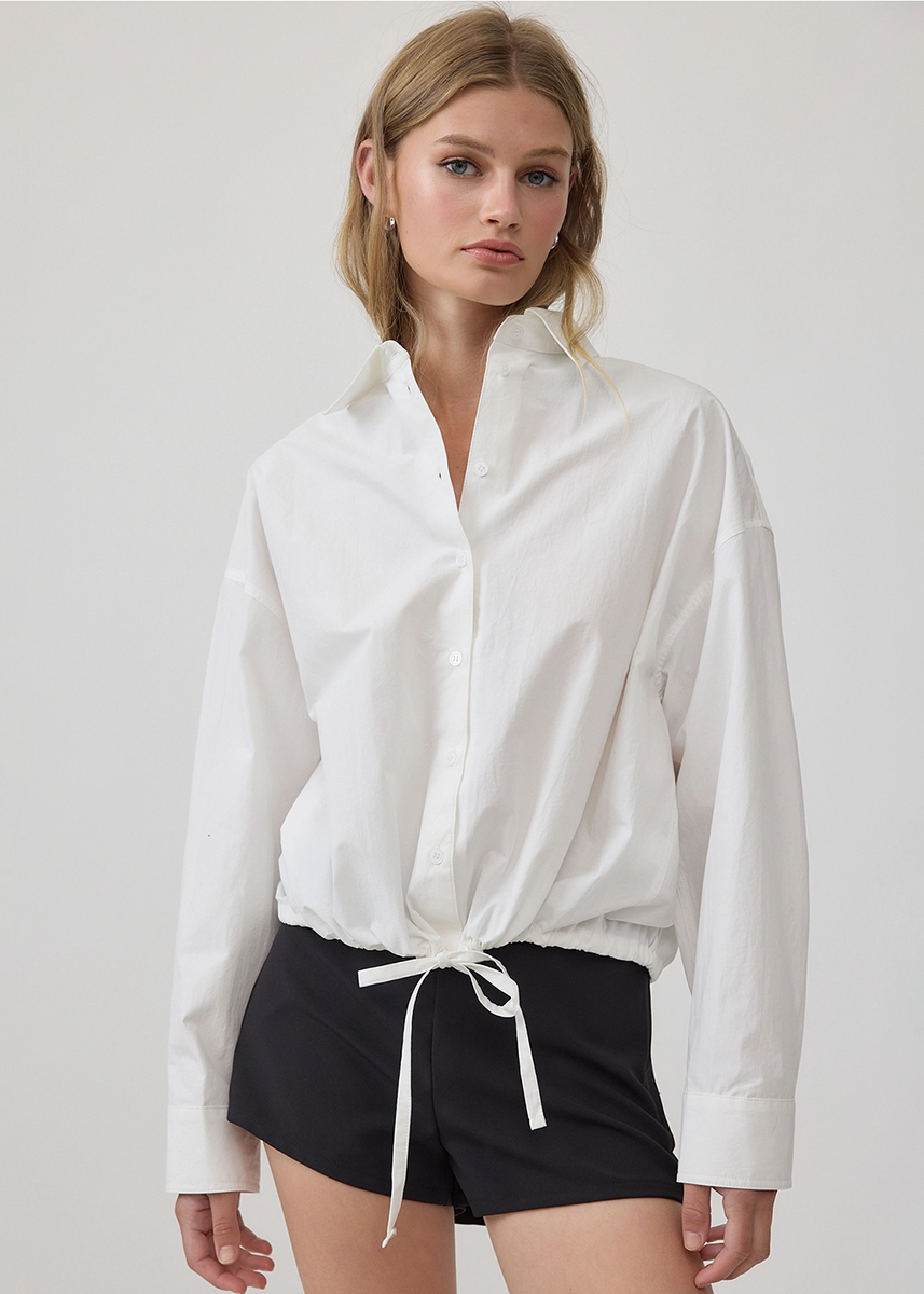 Drawstring Hem Relaxed Shirt - White