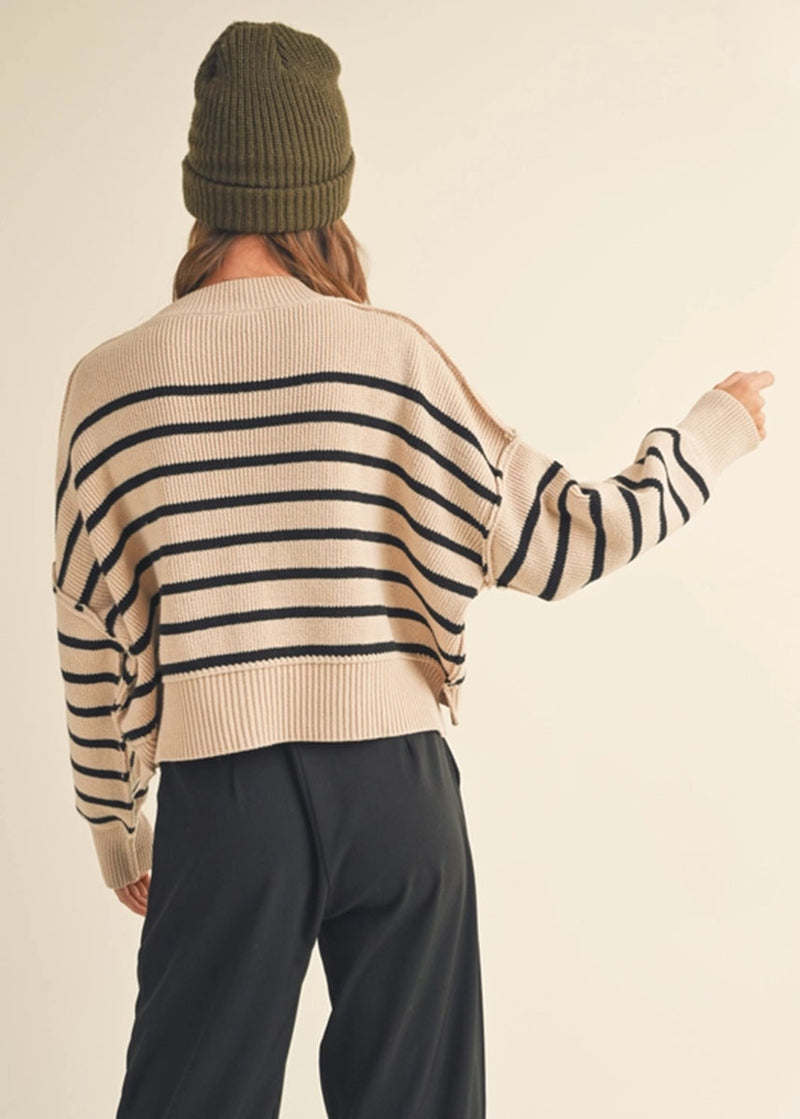 Mary Striped Mock Neck Sweater - Tan & Black