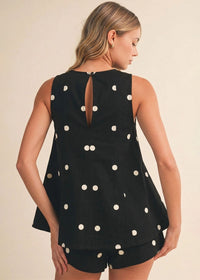 Haylie Polka Dot Tank & Shorts Set - Black & Ivory