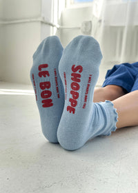 Ruffled Hugger Crew Socks - Periwinkle & Red