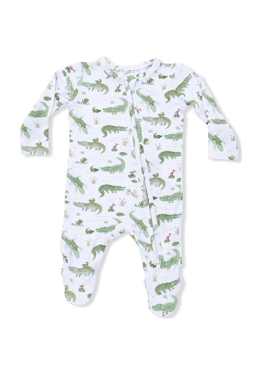 2-Way Zipper Fold-Over Footie - Crayon Alligators