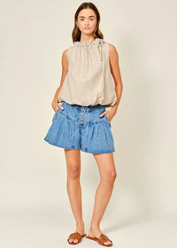 Evangeline Checkered Bubble Top - Brown