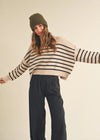 Mary Striped Mock Neck Sweater - Tan & Black