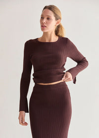 Drea Long Sleeve Ribbed Knit Top - Espresso