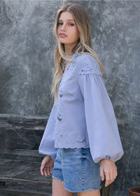 Finley Scalloped Floral Cutout Top - Dusty Blue
