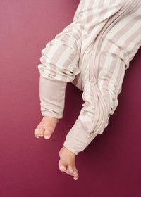 Bamboo Fold-Over Zipper Footie - Mauve Stripe