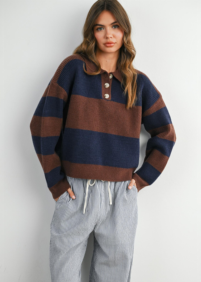 Myla Collared Sweater - Brown & Navy