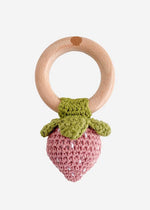 Crochet Strawberry Rattle Teether - Pink