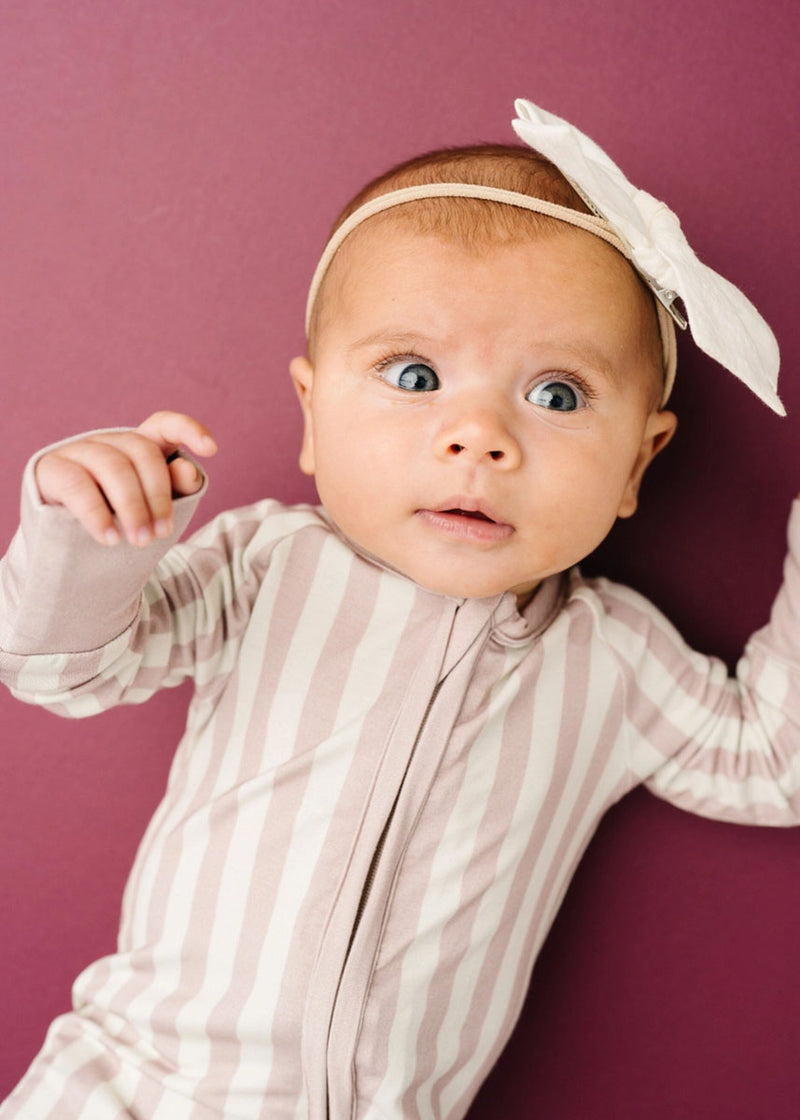 Bamboo Fold-Over Zipper Footie - Mauve Stripe