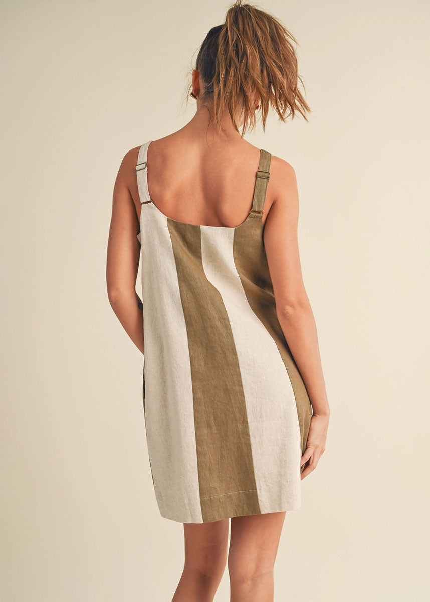 Laurel Color Block Linen Mini Dress - Olive & Oatmeal