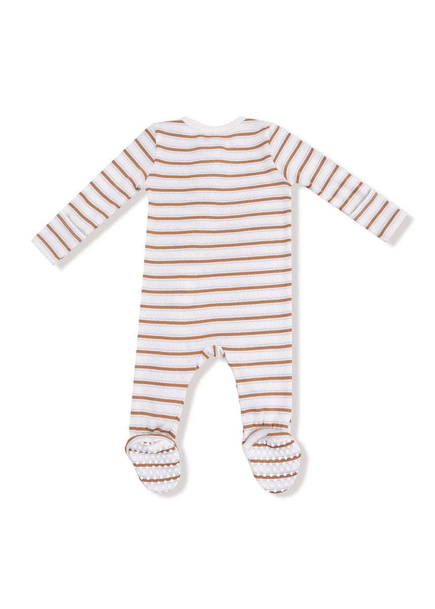 2-Way Zipper Footie - Vintage Stripe Brown
