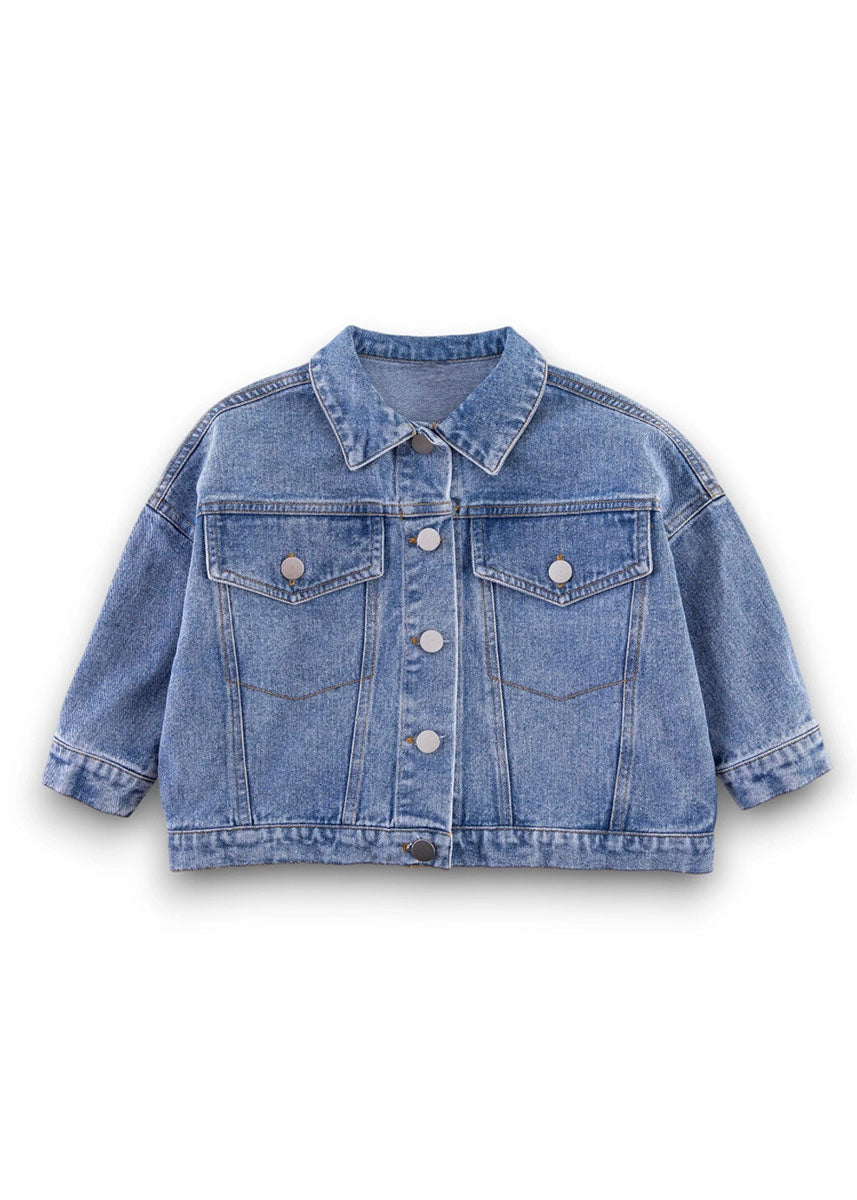 Kids Happy Face Denim Jacket - Blue