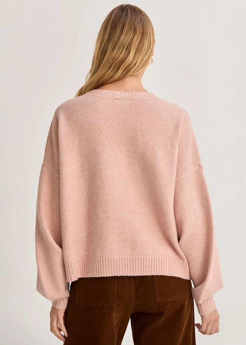 Josie Balloon Sleeve Crewneck Sweater - Pink