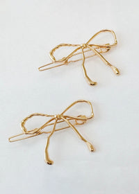 Wobbly Gold Metal Bow Hair Clips (Set of 2)