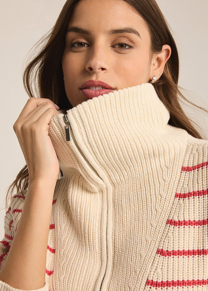 Villa Half Zip Stripe Sweater - Red Pepper