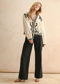 Mia Floral Patch Tie Jacket - Ecru