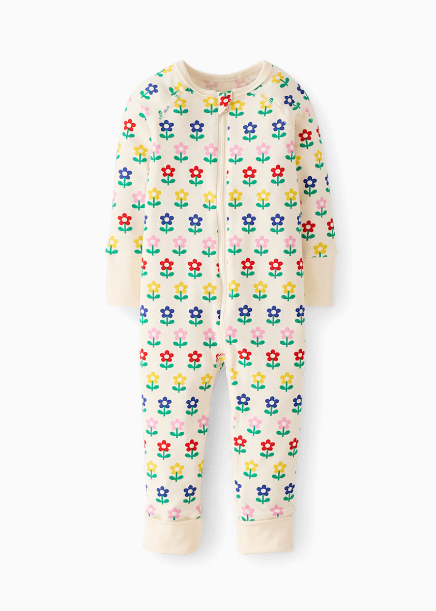 Baby 2-Way Zip Sleeper In HannaSoft - Flowers Ecru