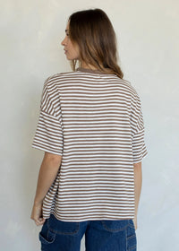 Striped Slub Oversized Tee - Taupe