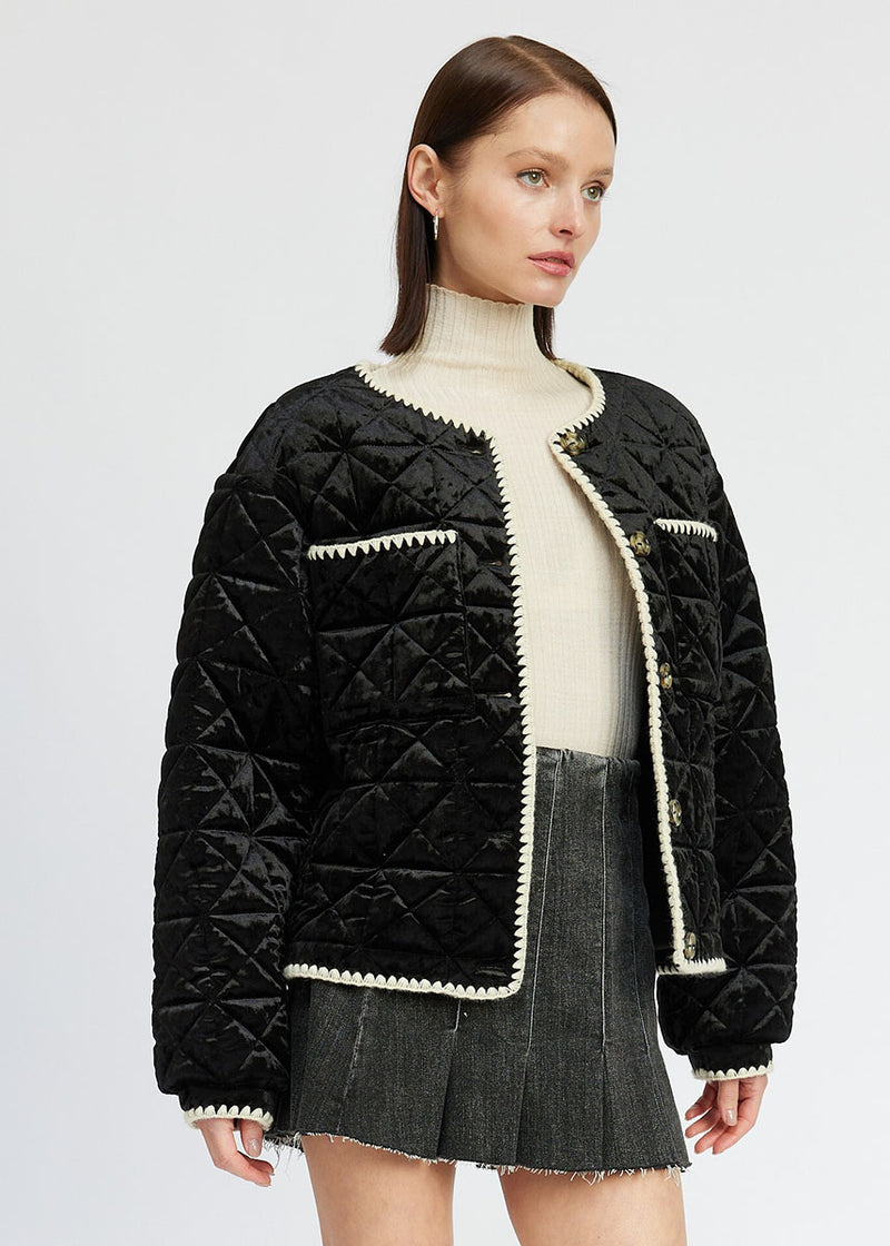 Delia Velvet Quilted Jacket - Black