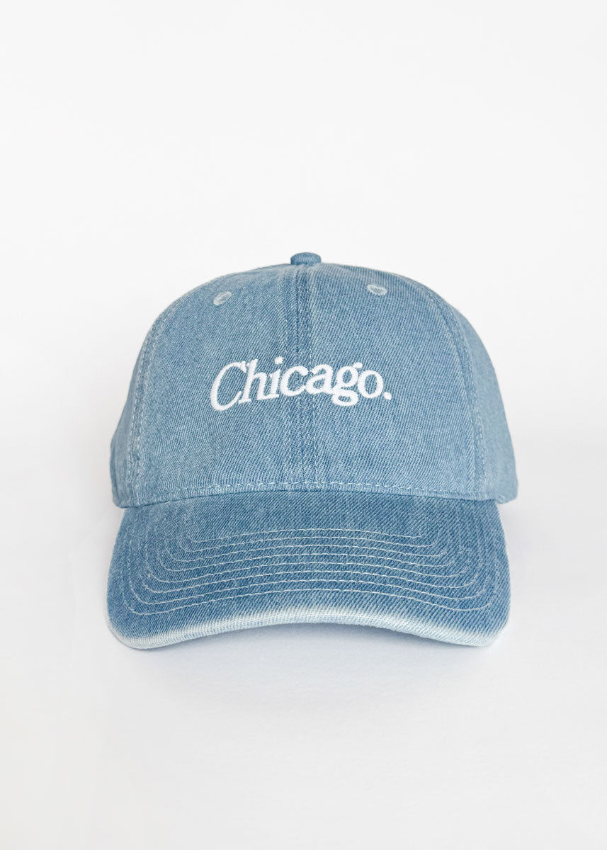 Chicago. Dad Hat - Denim & White Embroidery