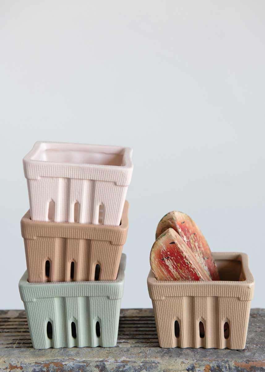 Textured Stoneware Berry Basket - Sage