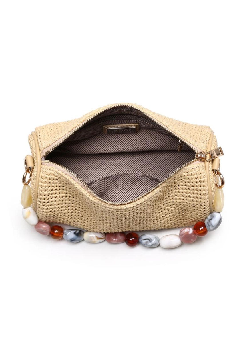 Rachel Beaded Straw Clutch - Natural