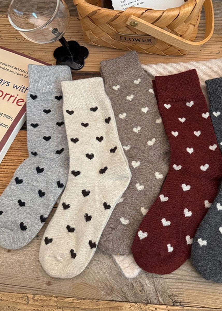 Vintage Love Heart Socks - Burgundy