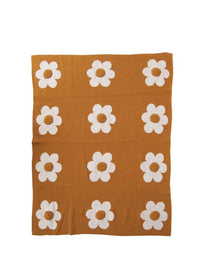 Knit Floral Baby Blanket - Mustard Yellow