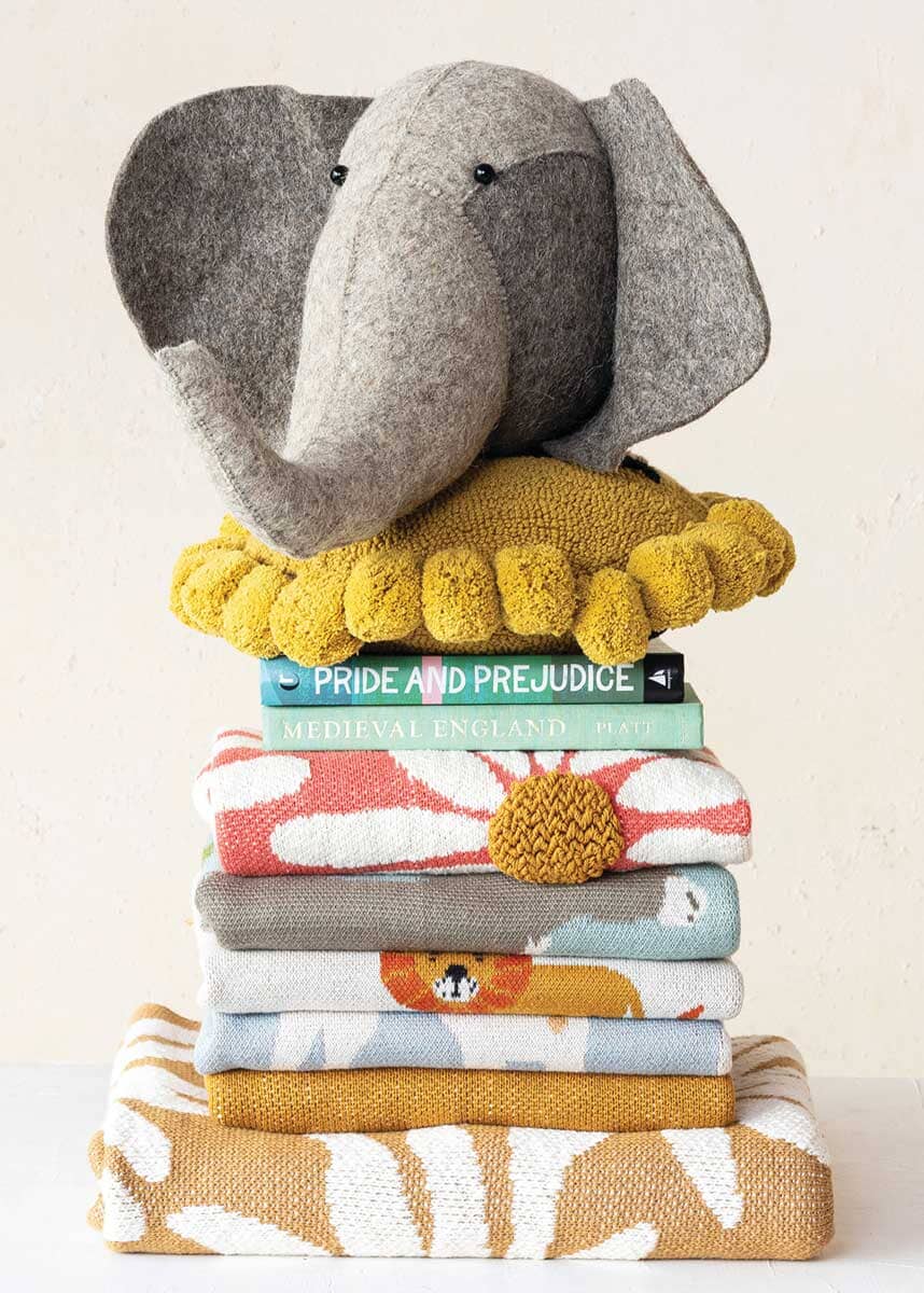 Knit Floral Baby Blanket - Mustard Yellow