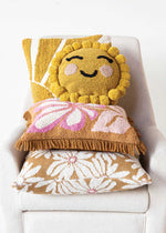 Tufted Flower Fringe Pillow - Pink & Mustard