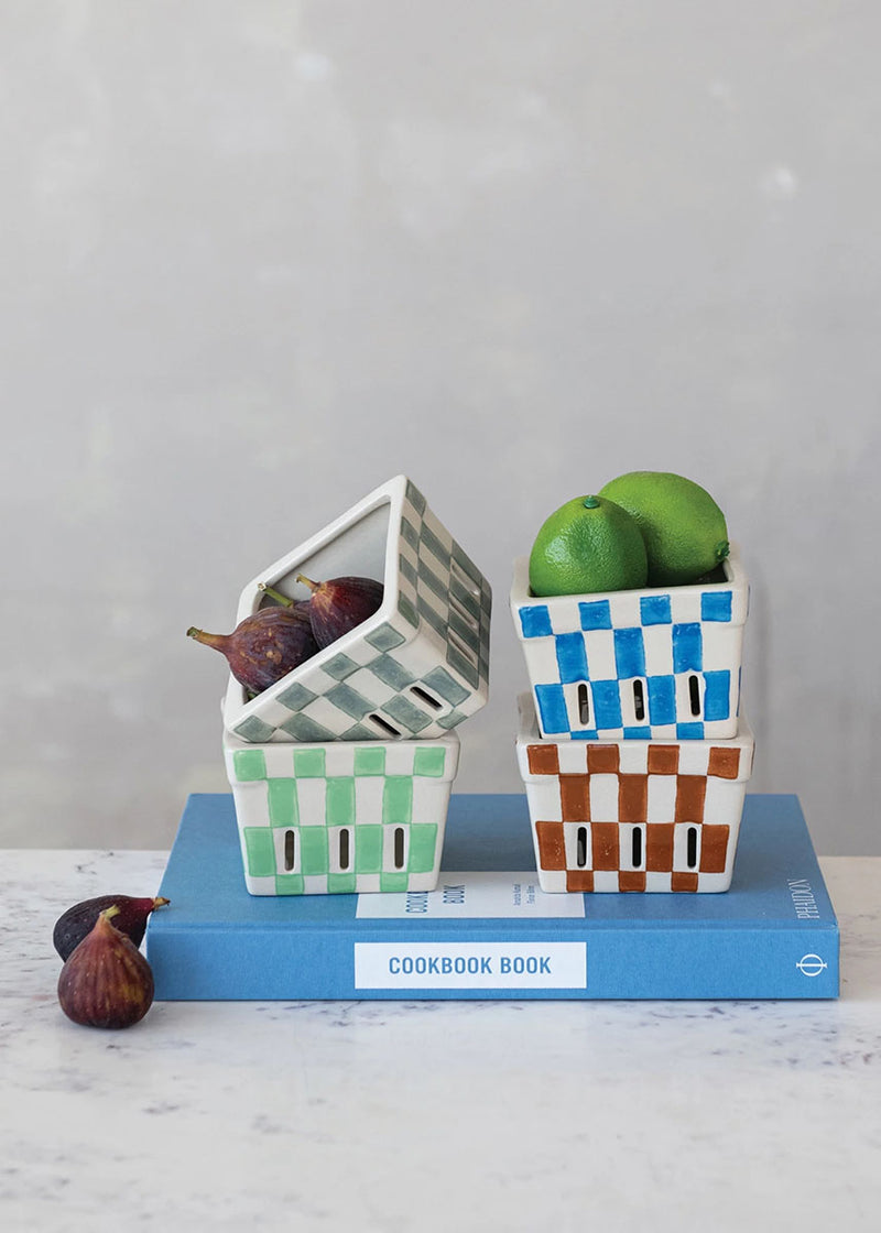 Check Stoneware Berry Basket