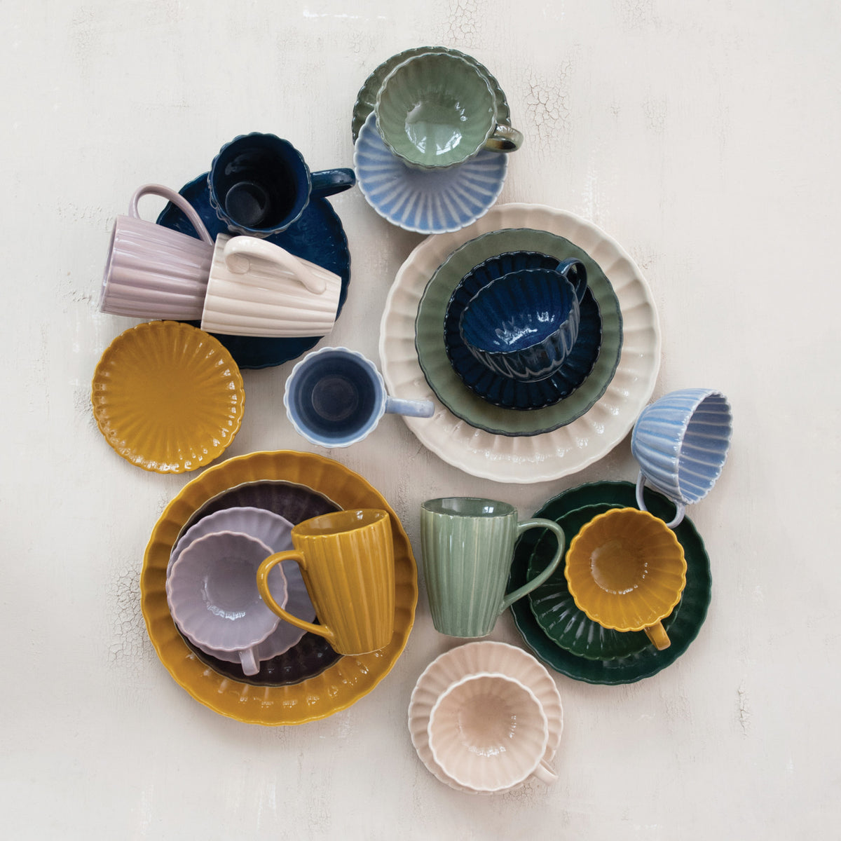 Ribbed Reactive Glaze Mug - Green