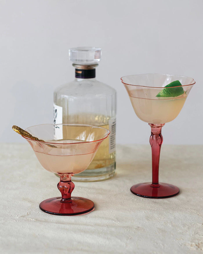 Two-Tone Stemmed Coupe Glass - Blush & Red