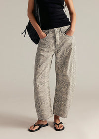 Good Luck Mid Rise Printed Barrel Jeans - Snake Combo