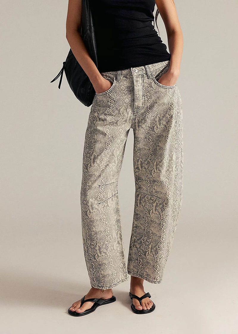 Good Luck Mid Rise Printed Barrel Jeans - Snake Combo