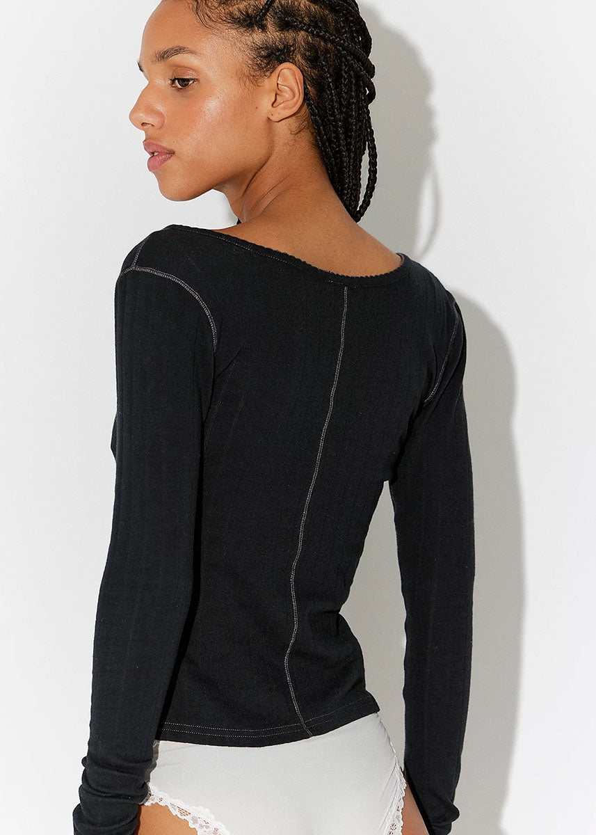 End Game Pointelle Long Sleeve - Black