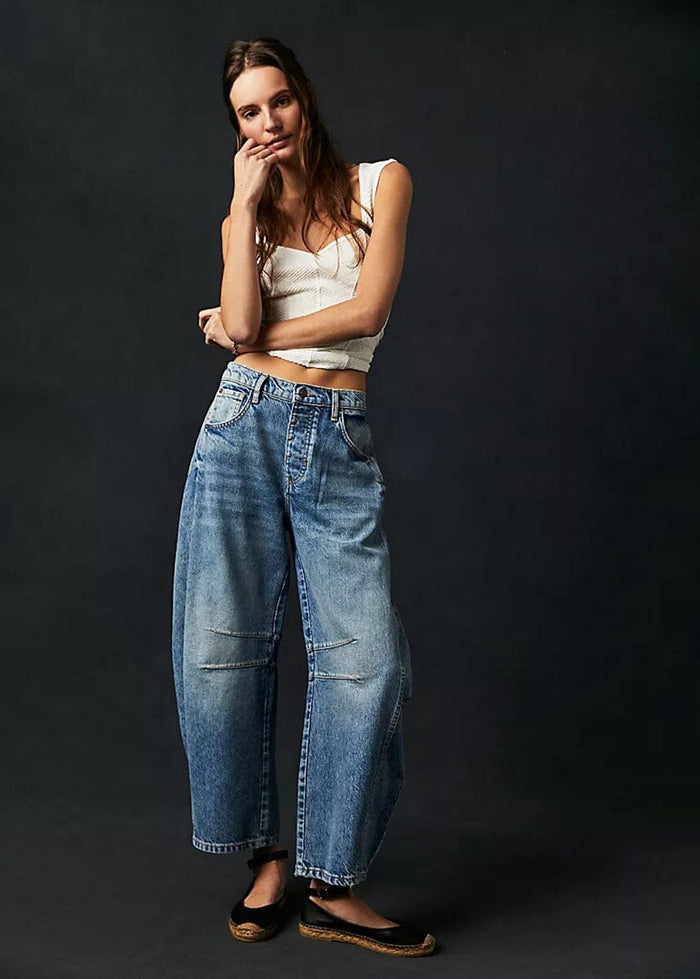 Good Luck Mid Rise Barrel Jeans - Ultra Light Beam