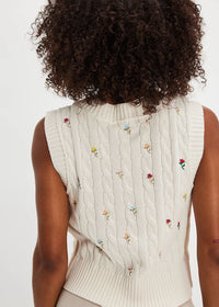 Plumeria Floral Sweater Vest - Ivory Combo